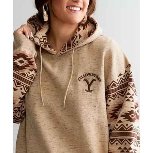 Yellowstone TV Series Women's Aztec Print Hooded Sweatshirt LARGE Tan Dutton NWT - Picture 5 of 10